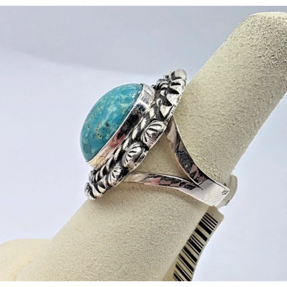 Sonoran Web Turquoise Ring Sterling Silver Size 7.25 Signed Sterling 8M 13 Grams